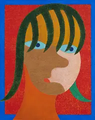 Barry Lett, Girl with Green Fringe, oil on wooden construction