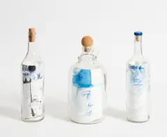 Laith McGregor, 10.42am, ink, watercolour and graphite on paper,glass and corks, three parts