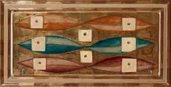 Trophy, with 8 stones by Tony Lane, schlagmetal and oil paint on gesso panel, sold Jul 2018