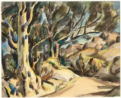 Rudolf Gopas, Road to Akaroa, ink and watercolour