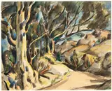 Rudolf Gopas, Road to Akaroa, ink and watercolour