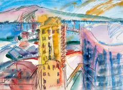 Alison Ryde, Untitled – View of the Waitemata, watercolour and oil pastel on paper