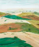 Margot Phillips, The Distant Hills, oil on canvasboard