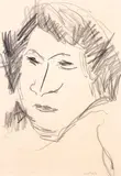 Toss Woollaston, Head of Milly Paris, graphite on paper, 1977