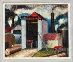 John Tole, Timber Mill near Rotorua, oil on board, circa 1955