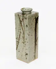 Graham Storm, Early stoneware square section vase, with green and brown glaze