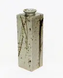 Graham Storm, Early stoneware square section vase, with green and brown glaze