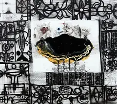 Begin Here by John Pule, varnish, oils, enamels, ink and resin on canvas, sold May 2018