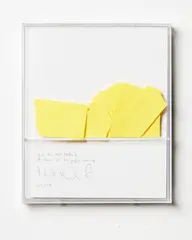 Martin Creed, Work No.140 (yellow), torn sheet of A4 paper, presented in Perspex display case