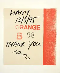 Hany Armanious, Lottery Tickets – Orange B98, unique colour screenprint on fabric backed vinyl