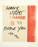 Hany Armanious, Lottery Tickets – Orange B98, unique colour screenprint on fabric backed vinyl