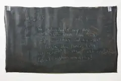 Untitled - … by et al., oil pastel, acrylic and electrical tape on blind, offered May 2018