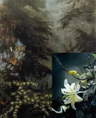 John Young, French Wallpaper Flower Study #2, digital print and oil on linen