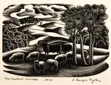 Ernest Mervyn Taylor, New Zealand Landscape, wood engraving, edition of 20