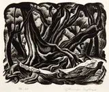 Ernest Mervyn Taylor, Bush Trees and Roots, wood engraving, edition of 25