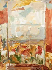 Toss Woollaston, Window, Greymouth, oil on board