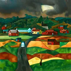 Rita Angus, Storm, Hawke’s Bay, oil on board (1969)