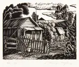 Ernest Mervyn Taylor, House and Gate, wood engraving, edition of 20
