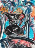 Philip Clairmont, Still Life with Jug, oilpastel on paper