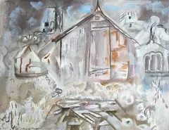 Frances Hodgkins, Corfe Castle, gouache on paper