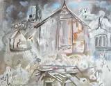 Frances Hodgkins, Corfe Castle, gouache on paper