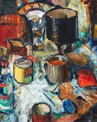 Objects Scattered on a Table by John Weeks, oil on board, sold Mar 2018