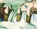 John Ritchie, Broken Dam, Liri River, Italy, watercolour, circa 1944