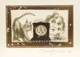Gary Tricker, Untitled – Lady with Cat and Clock, etching