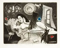 The Black Cat by Gary Tricker, etching, a/p, sold Mar 2018