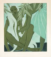 George Woods, Decorative Design No. II, linocut, 4/35, circa 1945