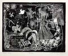 June Beeby, Birds, woodblock print, a/p