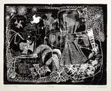 June Beeby, Birds, woodblock print, a/p