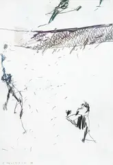 Tennis by Philip Trusttum, graphite on paper, sold Mar 2018