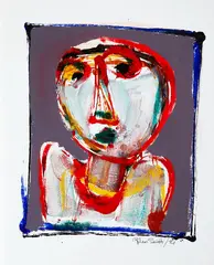 Sad Face by Graham Smith, mixed media on paper, sold Mar 2018