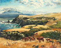 David Barker, Herefords, Northland, oil on board