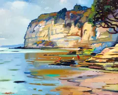 Owen Raymond Lee, Untitled – Beach Scene with Headland, oil on board