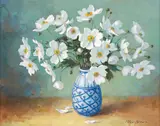 Peter Brown, Still Life with Blue and White Vase, oil on board