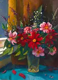 Owen Raymond Lee, Arrangement in Blue and Red, oil on board