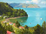 Ernest Buckmaster, Untitled – View of the Bay, oil on board