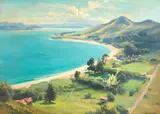 Ernest Buckmaster, Opononi and the Hokianga Harbour, oil on canvas