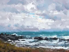 Sunny Breaks and Showers by Douglas Badcock, oil on canvasboard, sold Feb 2018