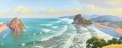 Simon Williams, Big Surf, Piha, oil on canvas