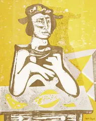 Robert MacBryde, Woman at Table, lithograph