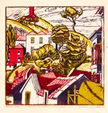 D B Halt, Brandon Hill, Bristol, woodblock print