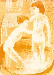 Judy Cooper, Bath Time, woodblock print
