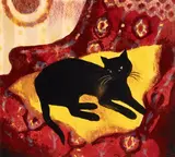 Alice Lambe, The black cat, colour woodblock print