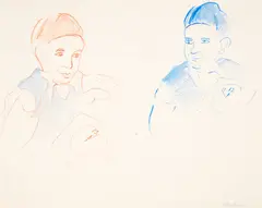 Rita Angus, Double Portrait, crayon and wash on paper