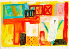 Jane Zusters, Beauty Queen Weds Rugger Man, mixed media on paper