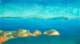 Liam Davidson, Rangitoto from Waiheke, oil on board
