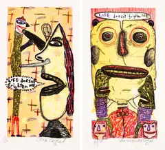 Jennifer Dolezel, Life doesn’t frighten me, two stone lithographs, 49/150 and 43/150